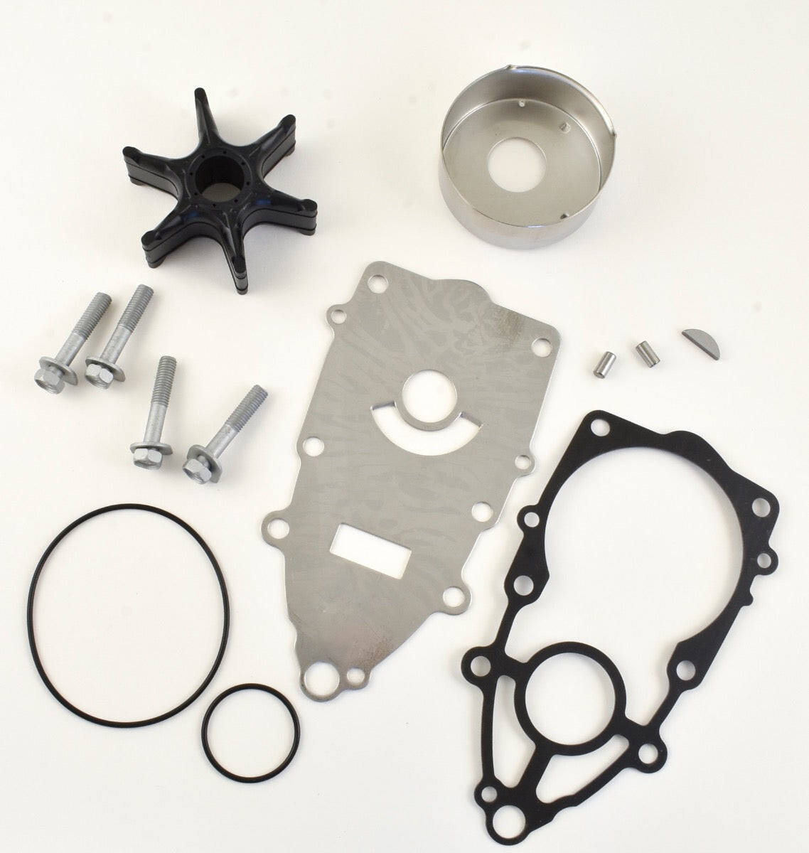 Genuine Yamaha water pump repair kit with impeller, gaskets, and housing components